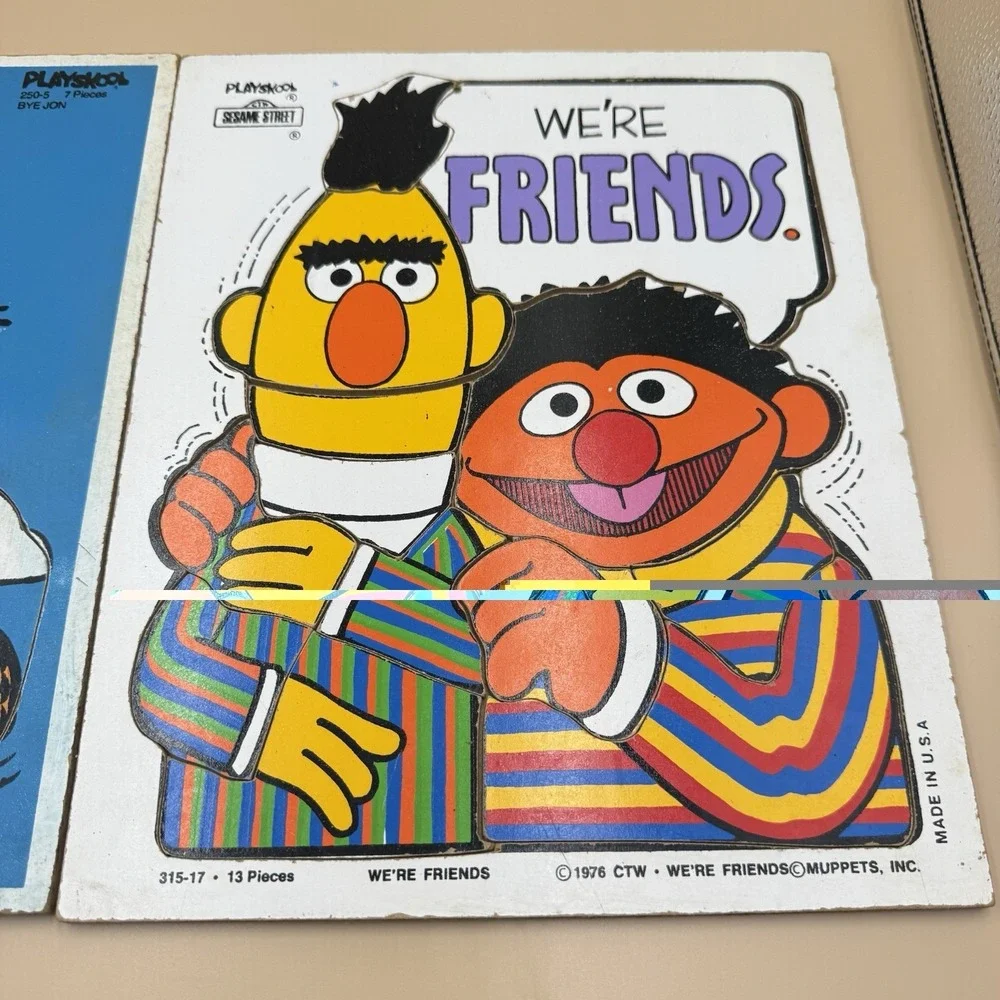 Playskool Wooden Puzzles Lot of 2 Garfield Bert & Ernie 1970s Retro Collectible